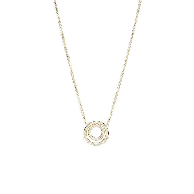 18 Karat Yellow Gold Double Circle Diamond Necklace