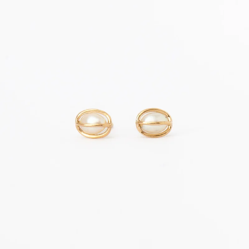 Caged Pearl Studs