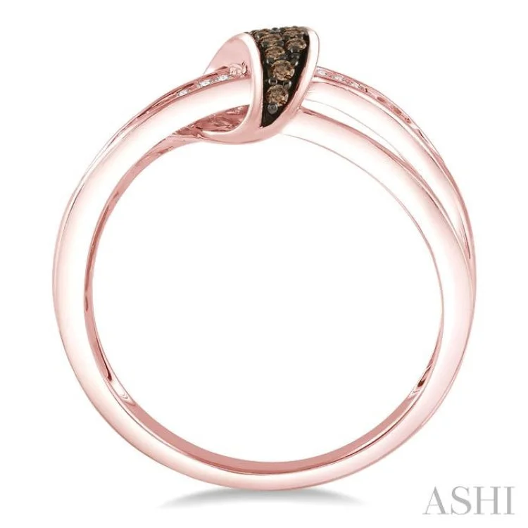 1/6 Ctw Abstract Split Shank Baguette and Brown Diamond Ladies Ring in 10K Rose Gold