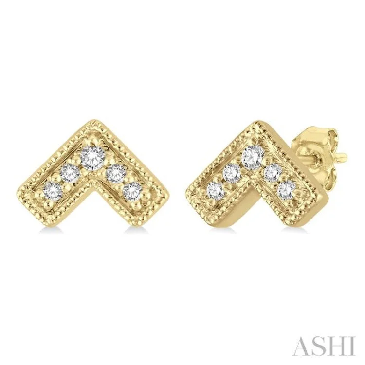 1/20 Ctw Inverted Chevron Round Cut Diamond Petite Fashion Earring in 10K Yellow Gold