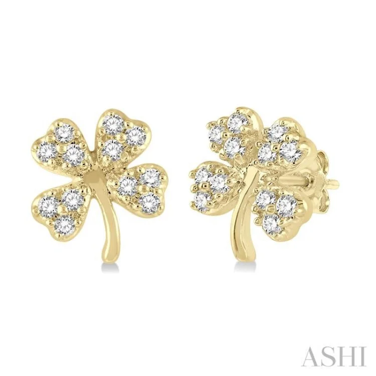 1/10 Ctw Four-Leaf Clover Round Cut Diamond Petite Fashion Earring in 10K Yellow Gold