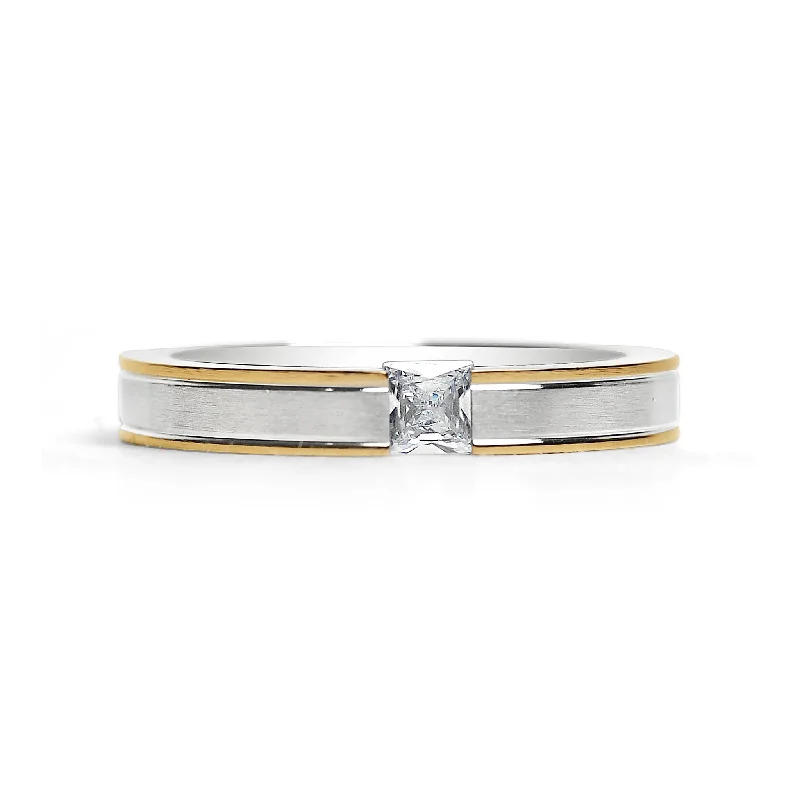 CZ Stone With Highly Polished Gold Stainless Steel Ring / ZRJ2320