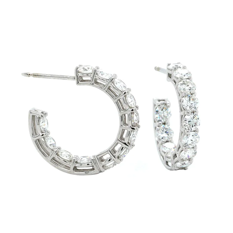 18K White Gold Inside Outside Open Diamond Hoop Earrings