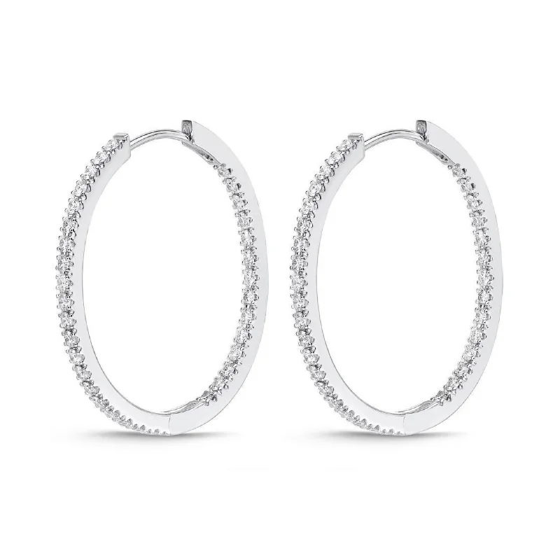 18K White Gold Diamond Hoops