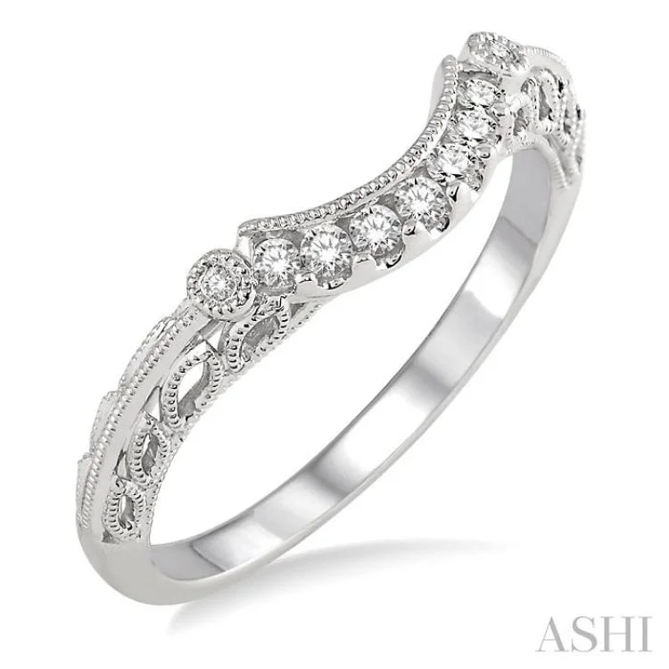 1/10 Ctw Round Cut Diamond Wedding Band in 14K White Gold