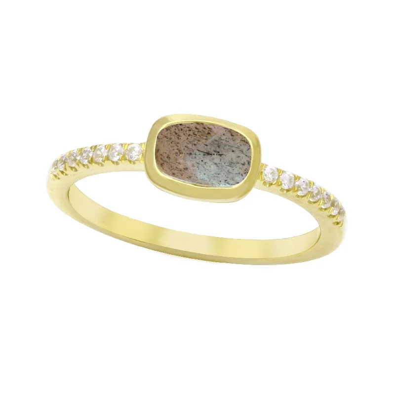 Elongated Cushion Gemstone Ring with CZ Pavé Band