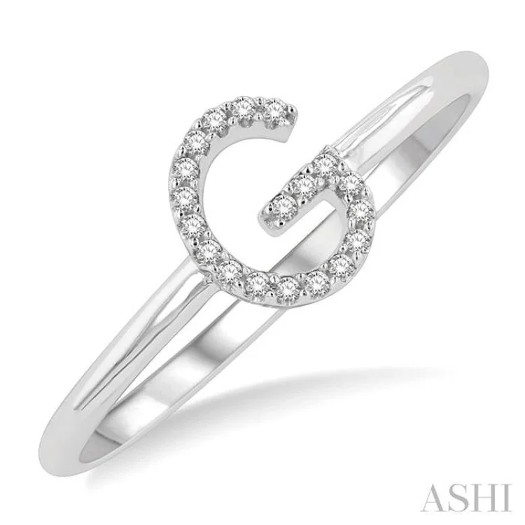 1/20 Ctw Initial 'G' Round Cut Diamond Fashion Ring in 10K White Gold