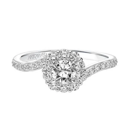 18K White Gold Twist Diamond Halo Engagement Ring Setting