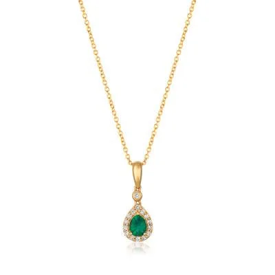 LeVian Yellow Gold Emerald and Diamond Halo Pendant