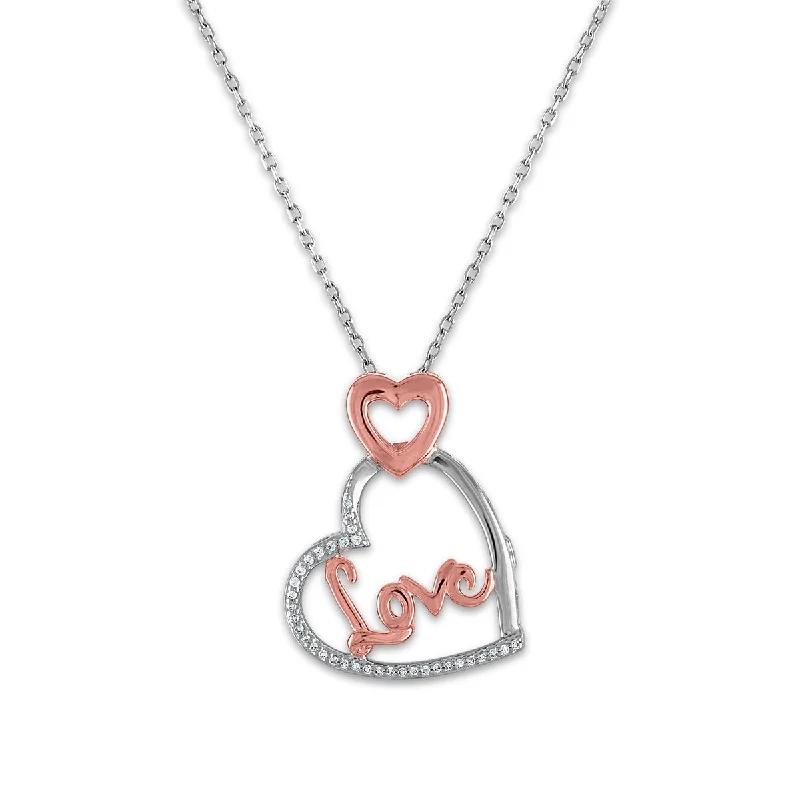 LoveSong 1/16 CTW Diamond Heart 18-inch Pendant in Rose Gold Plated Sterling Silver