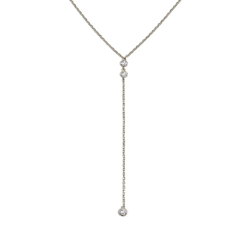 Sterling Silver / Duet Crystal Lariat Necklace - 110