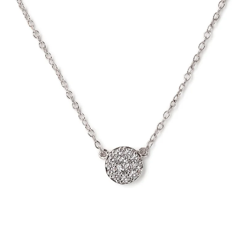 Sterling Silver / Pave Disc Necklace - 85