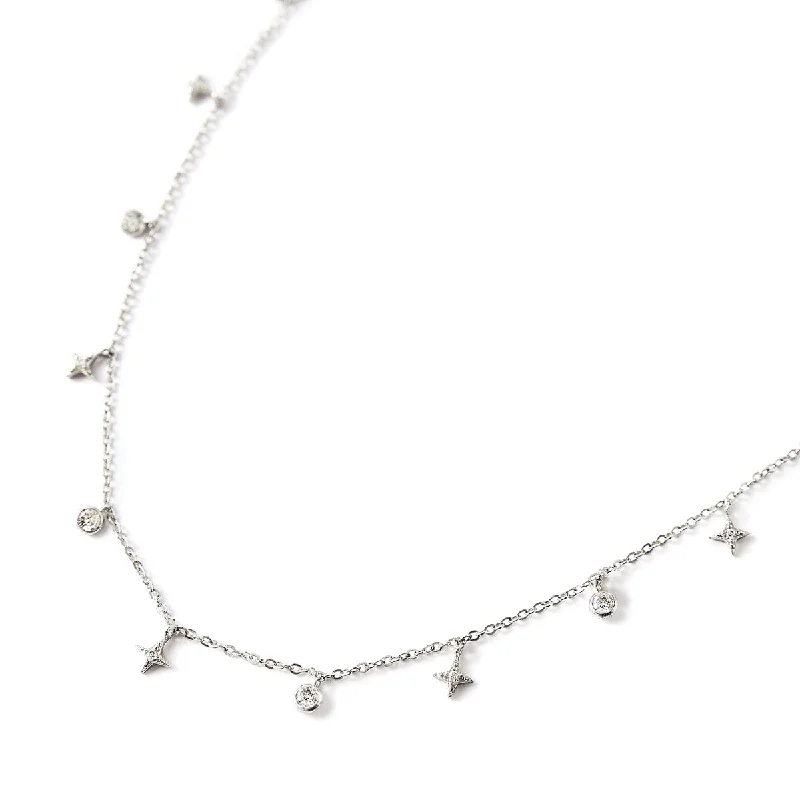 Sterling Silver / Dangle Crystal Choker - 120