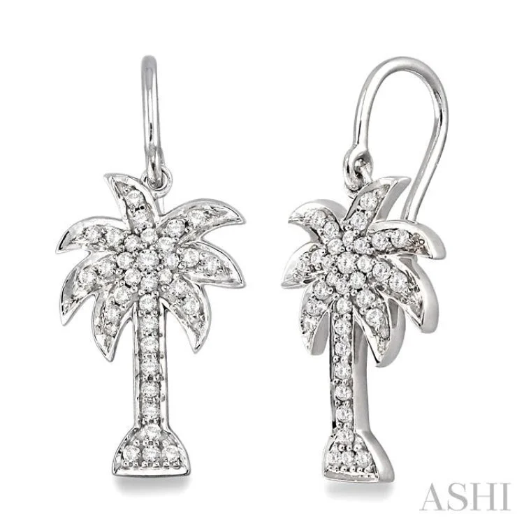 1/2 Ctw Round Cut Diamond Palm Tree Earrings in 14K White Gold