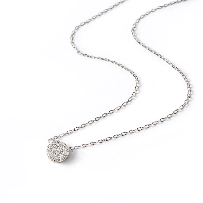 Sterling Silver / Pavé Disc Necklace - 85