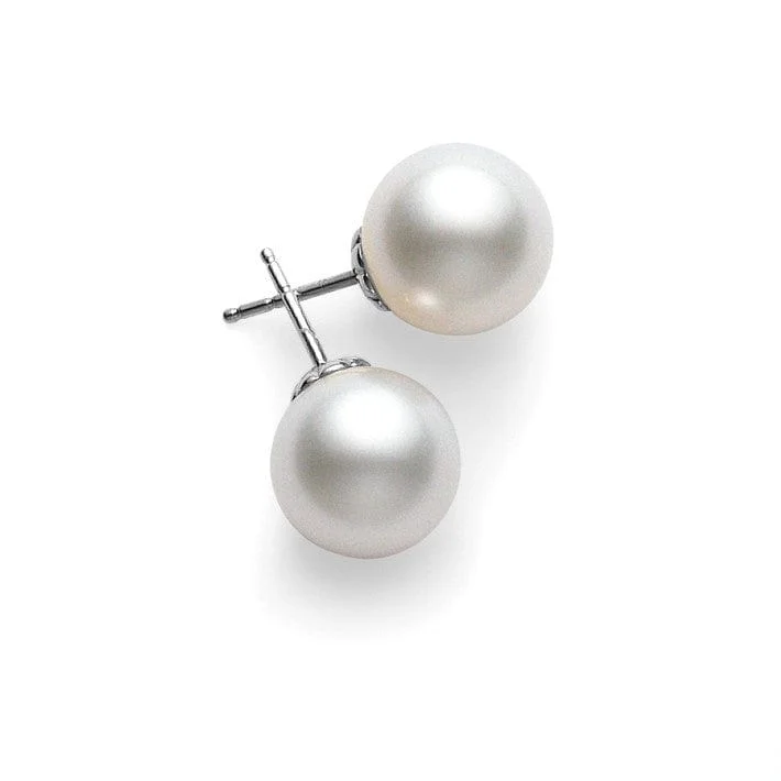 Mikimoto White South Sea Cultured Pearl Stud Earrings in 18K White Gold