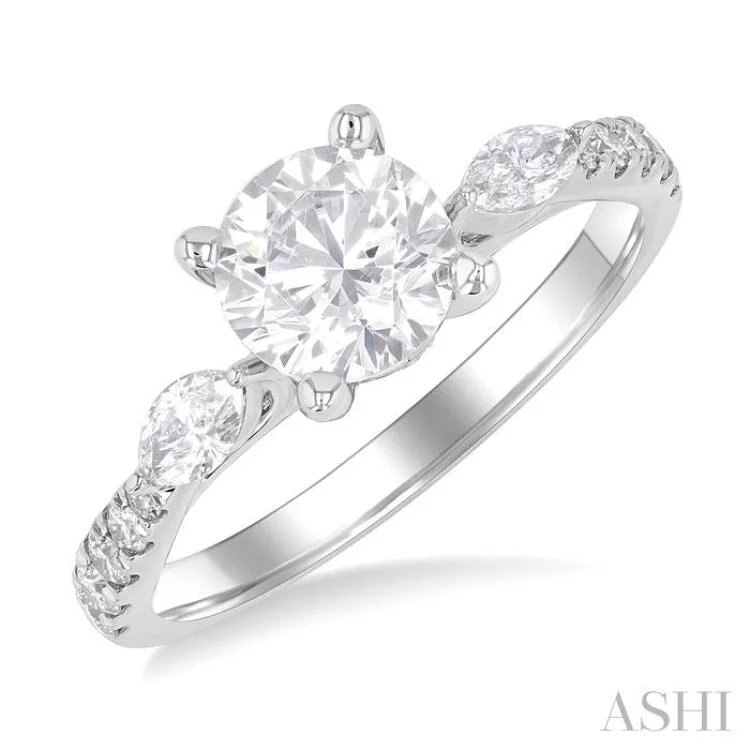 3/8 ctw Marquise and Round Cut Diamond Semi-Mount Engagement Ring in 14K White Gold