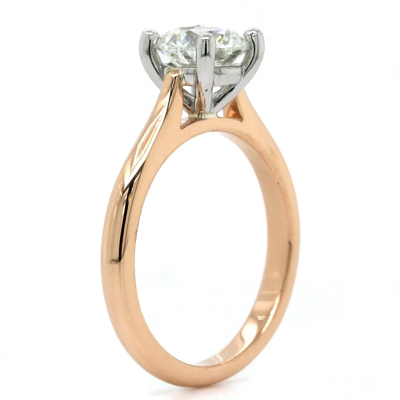 18K Rose Gold and Platinum Round Diamond Solitaire Engagement Ring