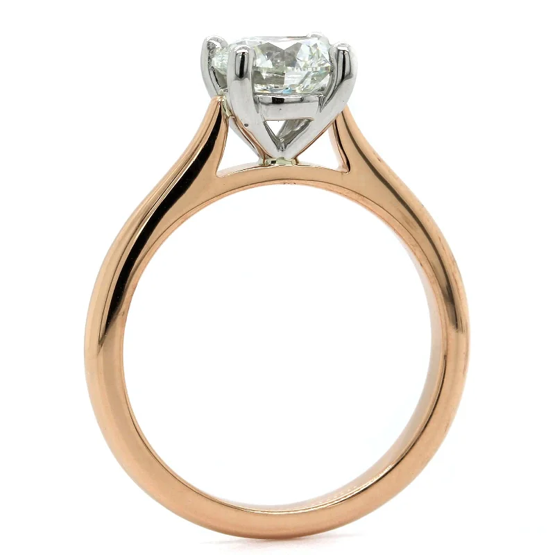 18K Rose Gold and Platinum Round Diamond Solitaire Engagement Ring