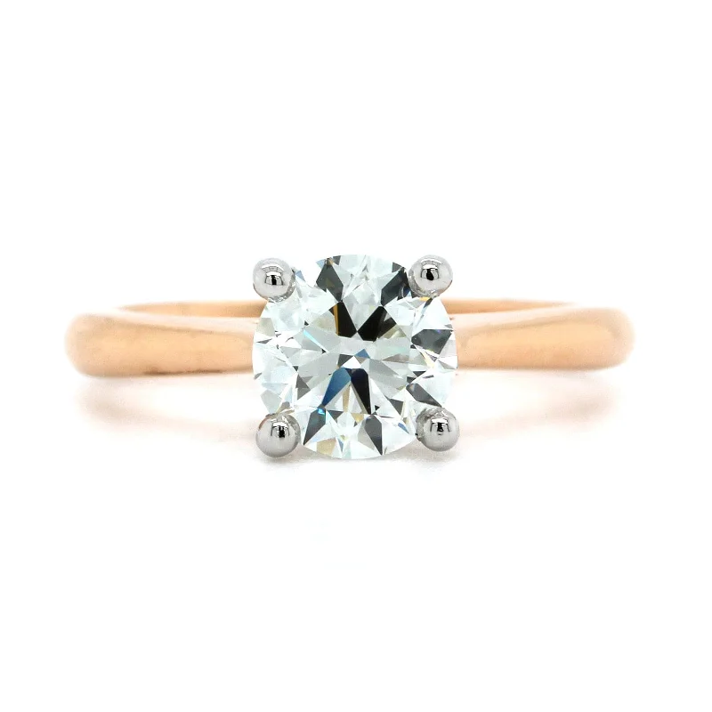 18K Rose Gold and Platinum Round Diamond Solitaire Engagement Ring