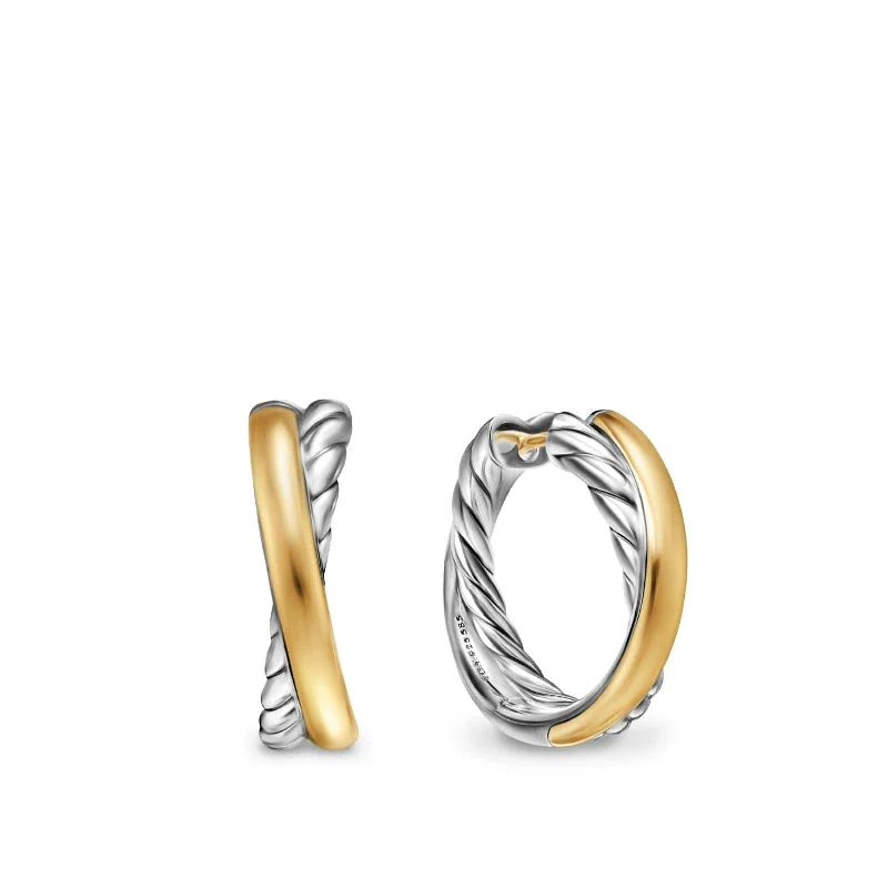 Crossover Hoop Earrings Sterling Silver with 14K Yellow Gold, 22.4mm