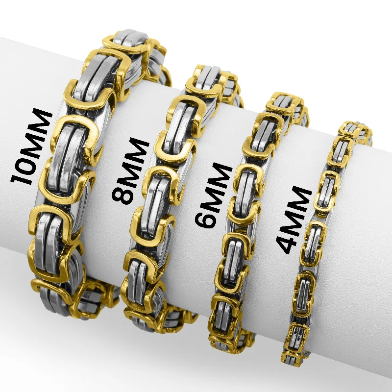 Stainless Steel 18K And Gold PVD Coated Byzantine Chain Bracelet / BRJ9091