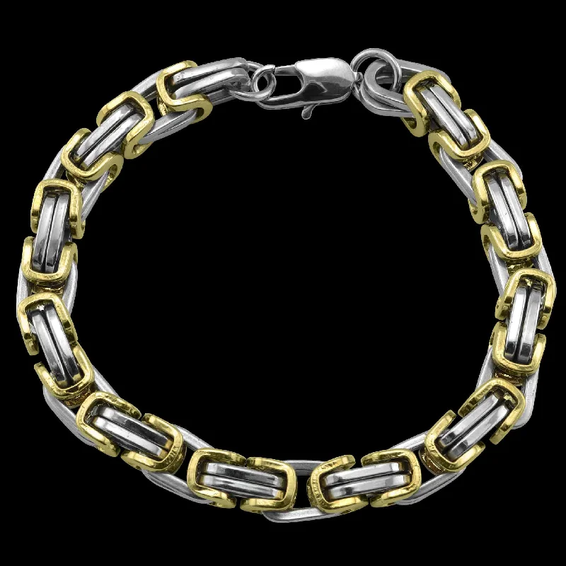 Stainless Steel 18K And Gold PVD Coated Byzantine Chain Bracelet / BRJ9091