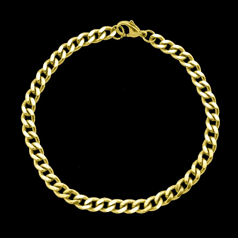 Stainless Steel 18K Gold PVD Coated Diamond Cut Curb Chain Bracelet / BRJ9098