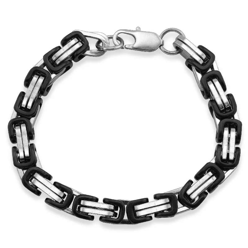 Stainless Steel And Black Byzantine Chain Bracelet / BRJ9092