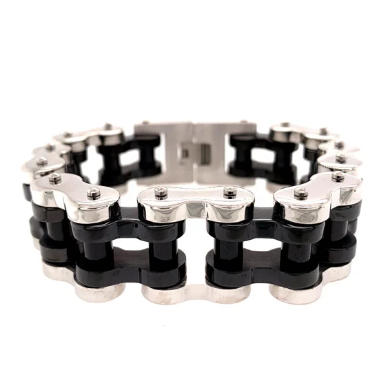 Stainless Steel and Black Bike Chain Bracelet / WCB1015