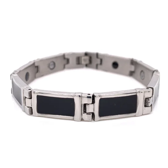 Stainless Steel Black Enamel Magnetic Bracelet / MBS0035