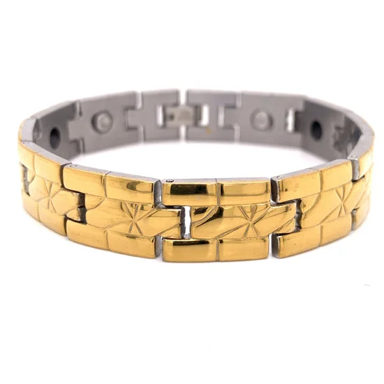 Gold PVD Coated Stainless Steel Magnetic Bracelet / MBS0028