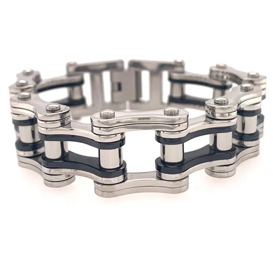 Stainless Steel And Black Bike Chain Bracelet / WCB1008