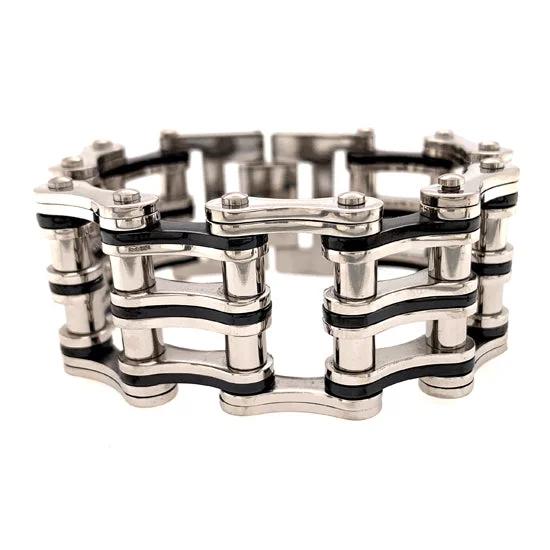 Stainless Steel And Black Double Bike Chain Bracelet / WCB1009