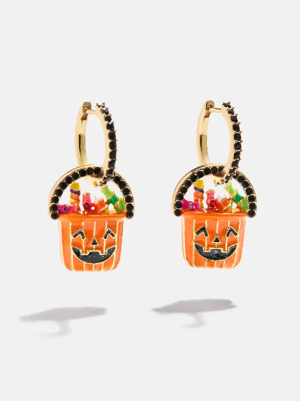 Trick or Treat Bag Huggie Earrings - Orange