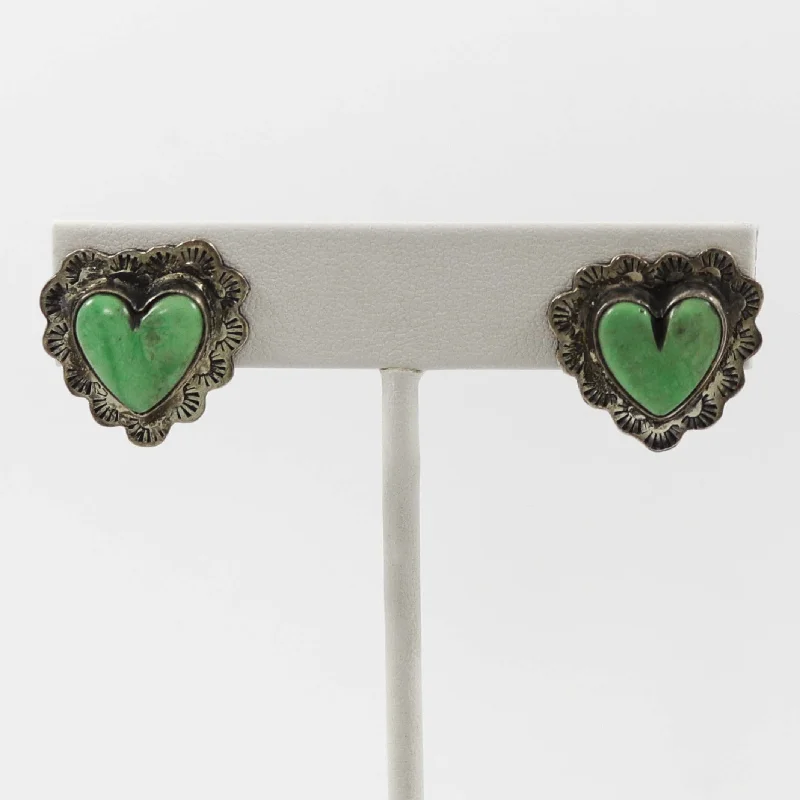 Variscite Heart Clip Earrings