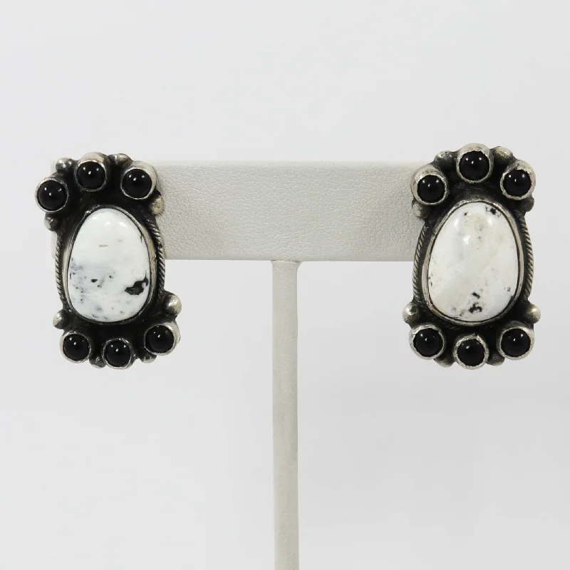 White Buffalo and Onyx Earrings