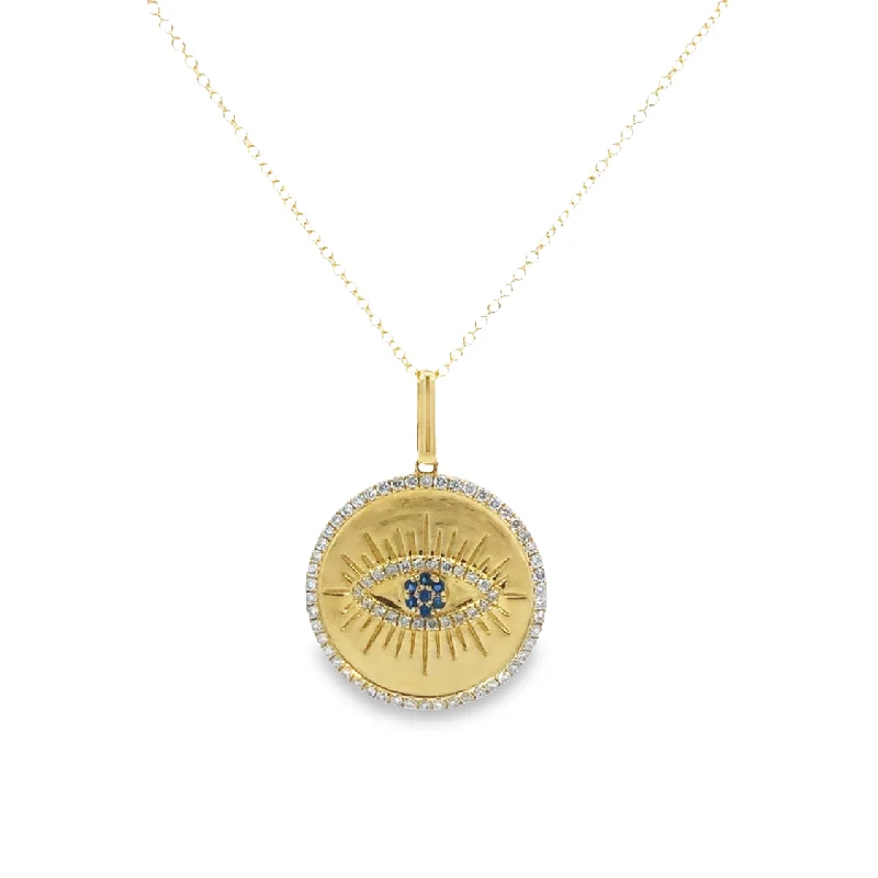 Yellow Gold Diamond and Sapphire Evil Eye Fashion Pendant