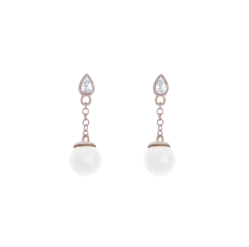 Sabel Collection Yellow Gold Pear Diamond and Pearl Dangle Earrings