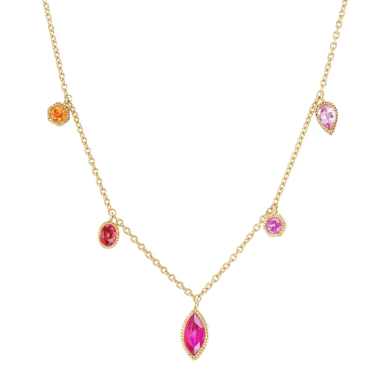 Lakshmi Dangle Necklace - Pink Sapphire