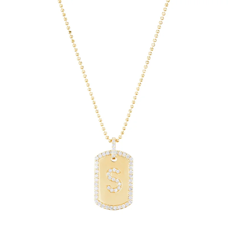 Custom Initial Dog Tag Necklace - Yellow Gold