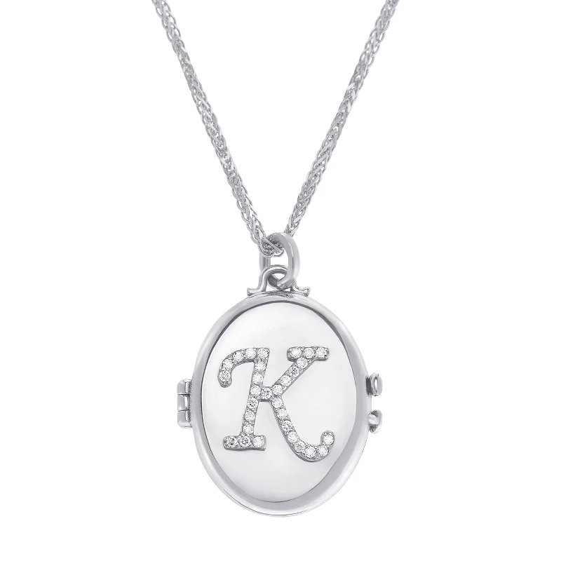 Custom Initial Locket Necklace - White Gold