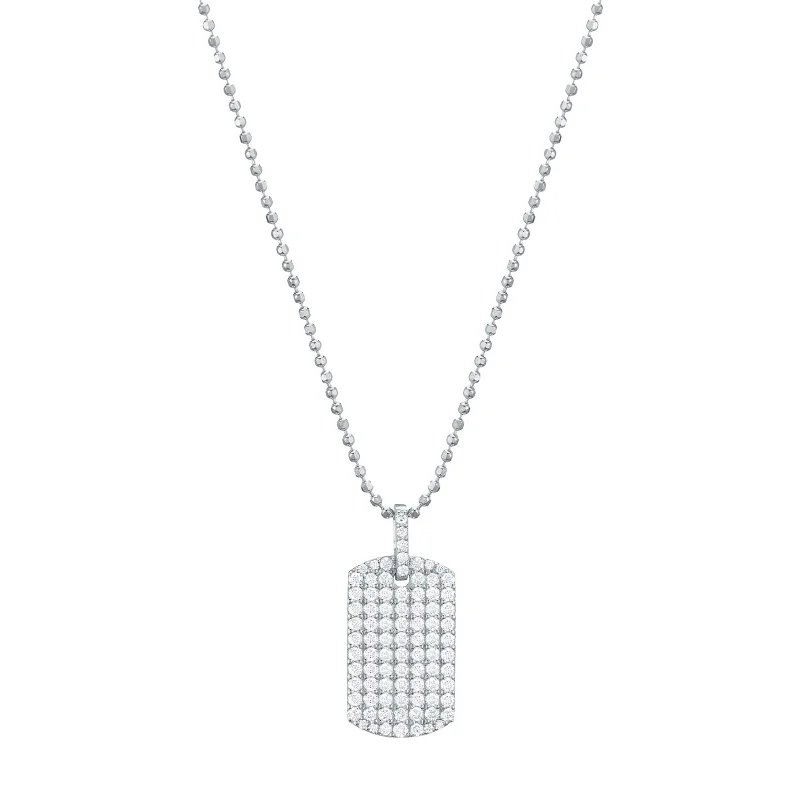 Diamond Dog Tag Necklace - White Gold