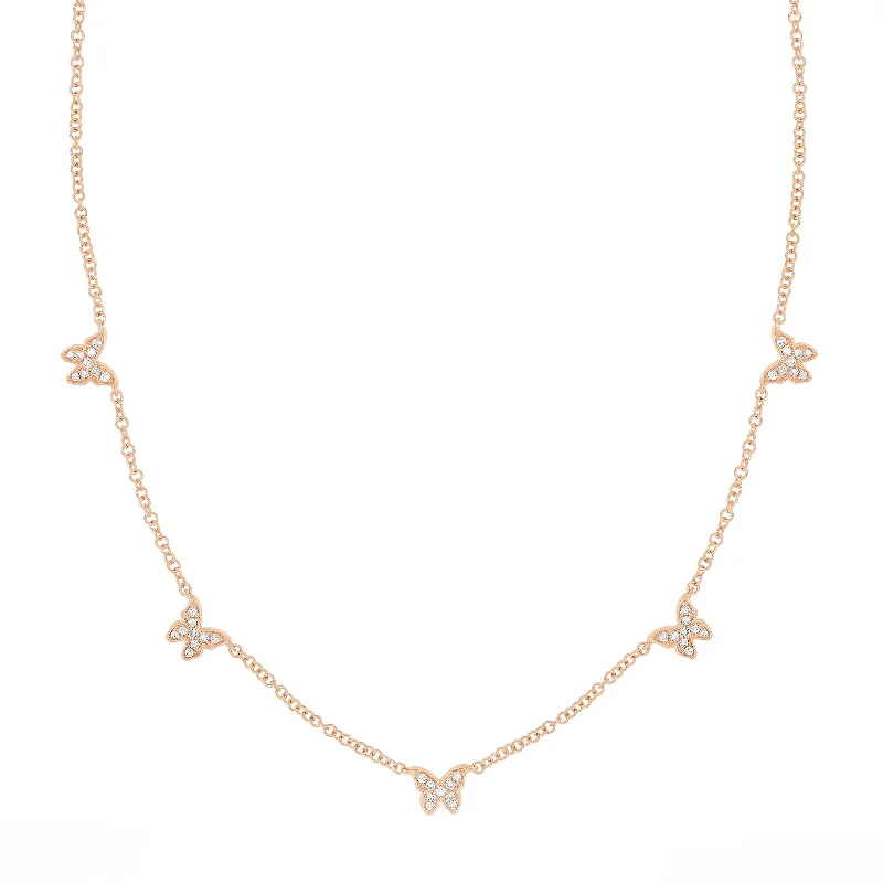 5 Baby Butterfly Diamond Necklace - Rose Gold