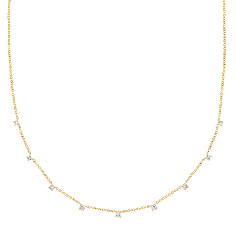 9 Prong Set Diamond Necklace - Yellow Gold