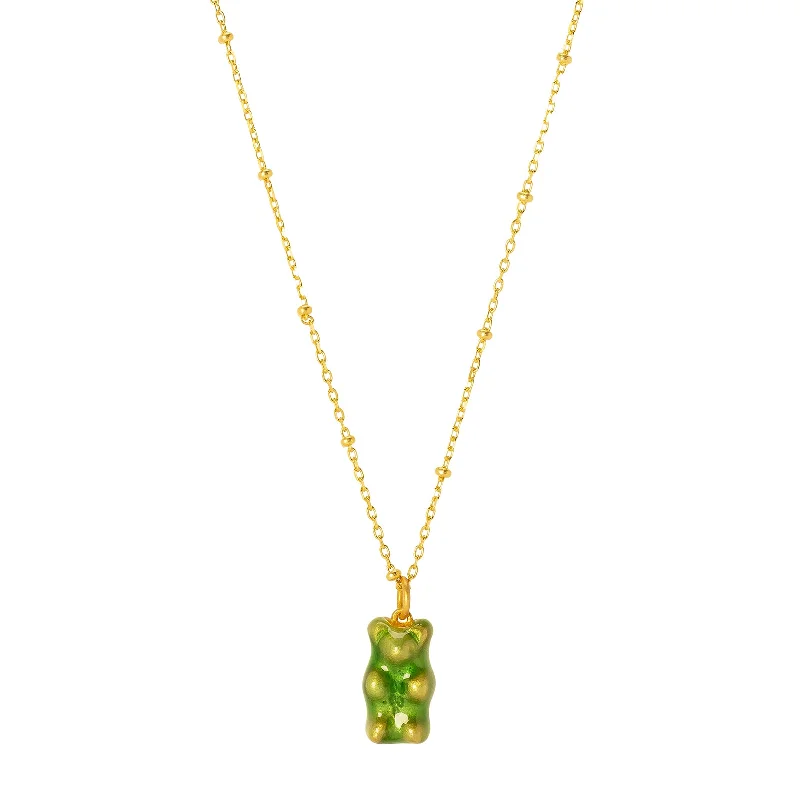 Mini Gummy Pendant Necklace - Kiwi & Dotted Gold