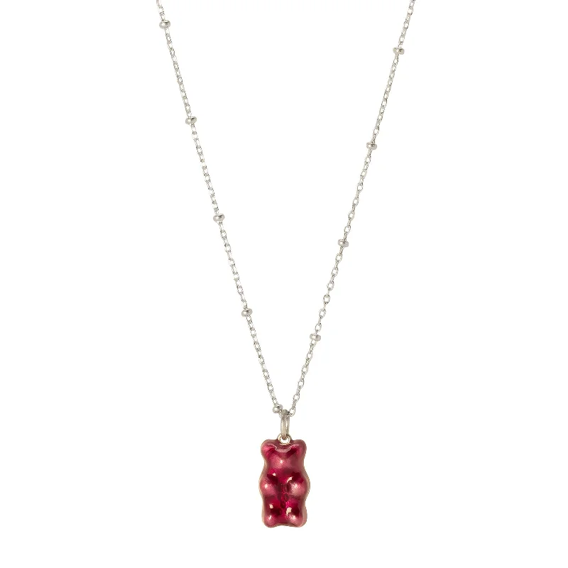 Mini Gummy Pendant Necklace - Plum & Dotted Silver