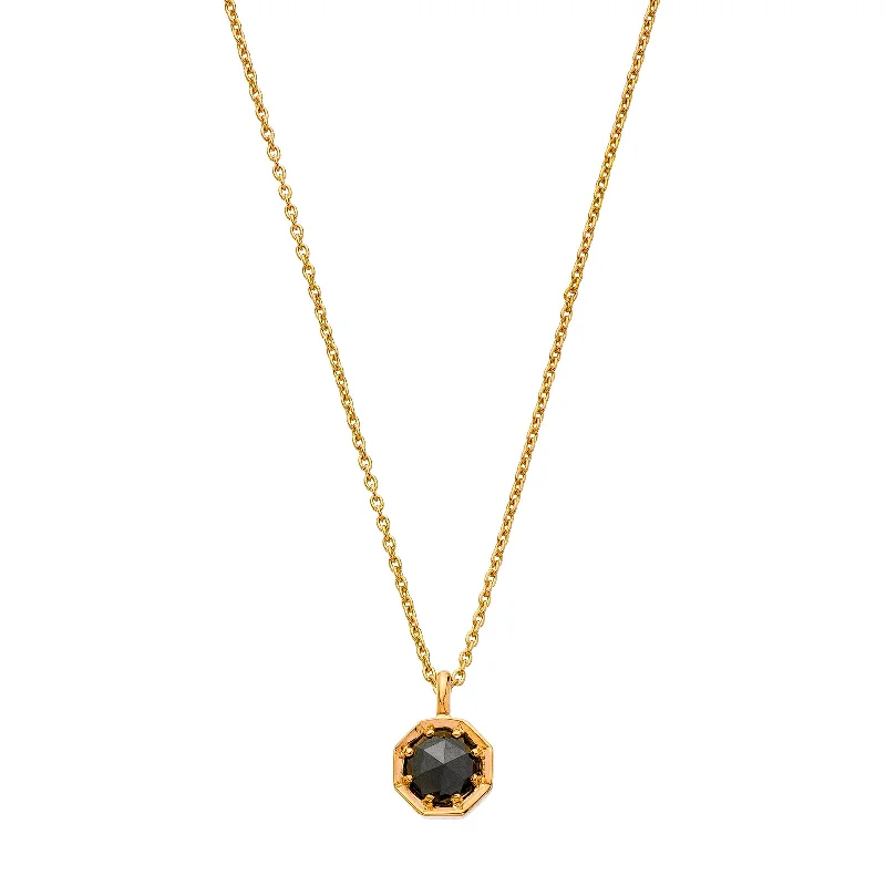 Octagon Black Diamond Necklace - Rose Gold