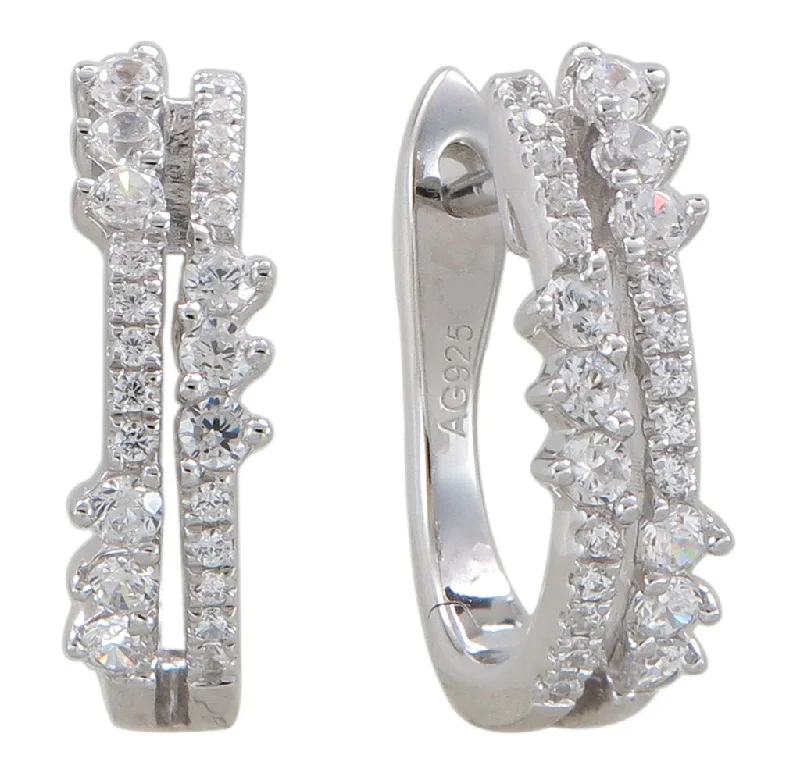 14kt White Gold 0.38ctdw Natural Round Diamond Huggie Hoop Earrings