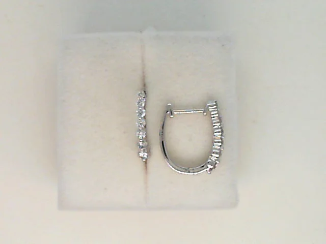 14Kt. White Gold 0.49Ctdw Natural Round Graduated Diamond Hoop Earrings